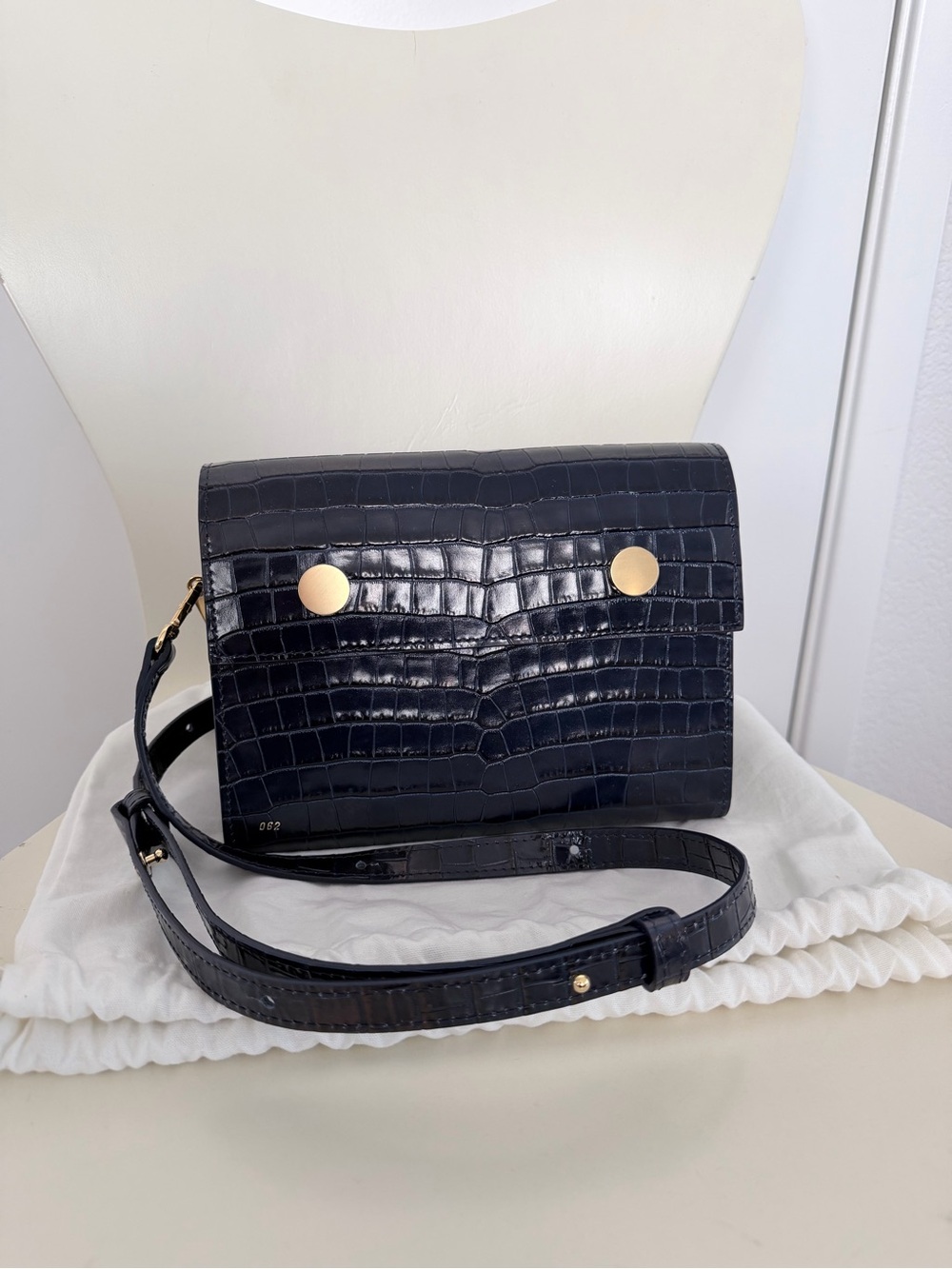 RSVP Navy  Croc-Embossed Crossbody Duo Bag with Gold Accents